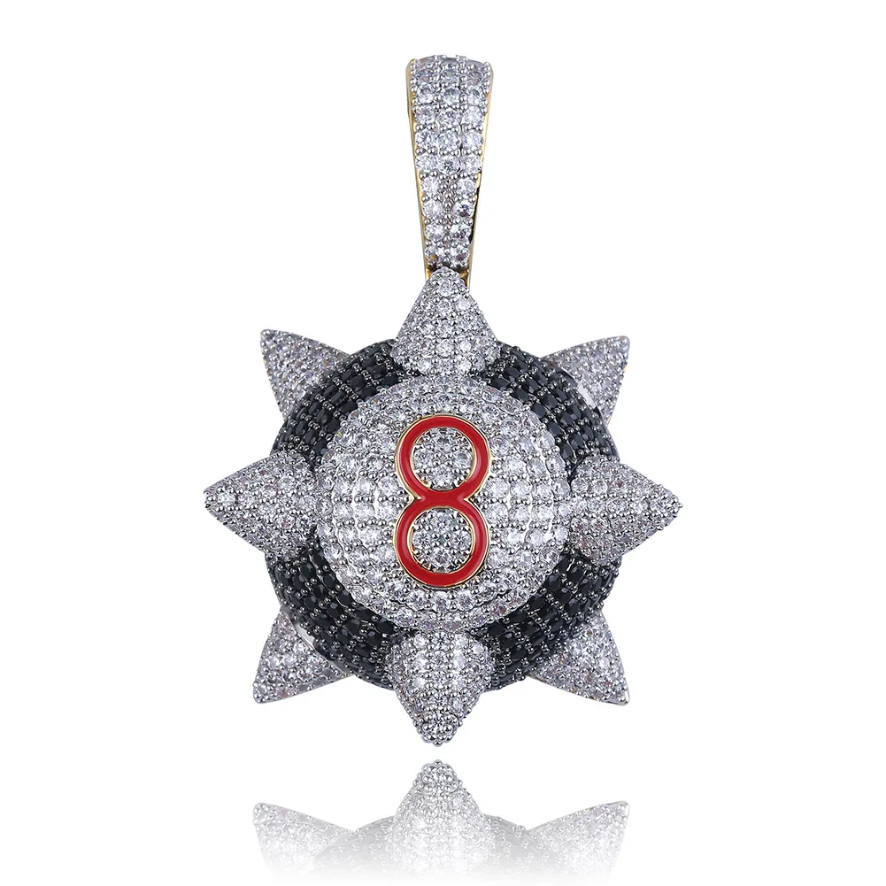 Gold JINAO, новинка, ожерелье с кулоном, в стиле хип-хоп, ювелирное изделие, цифра 8, ожерелье с шариком, золотого цвета, кубический циркон, подарок для мужчин и женщин - Окраска металла: Gold