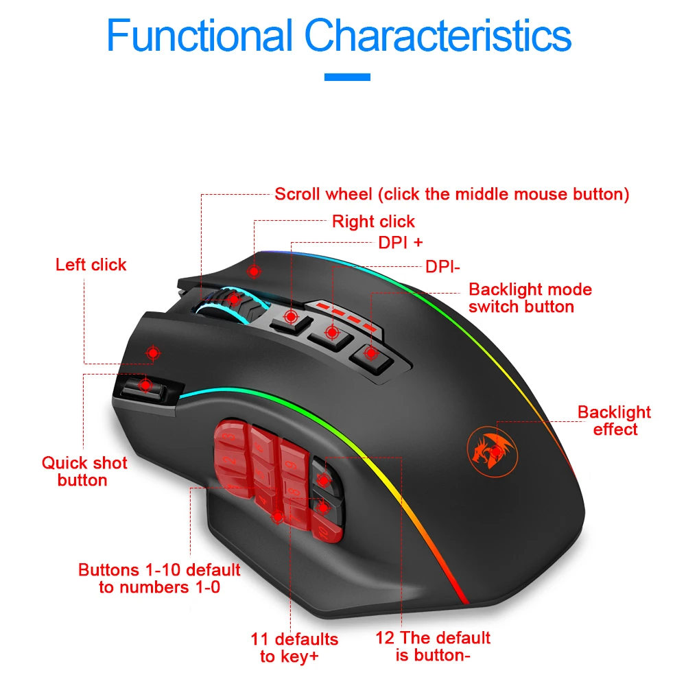 Беспроводная игровая мышь Redragon пердиция Elite M901-KS RGB USB 2 4G 16000DPI 19 кнопок