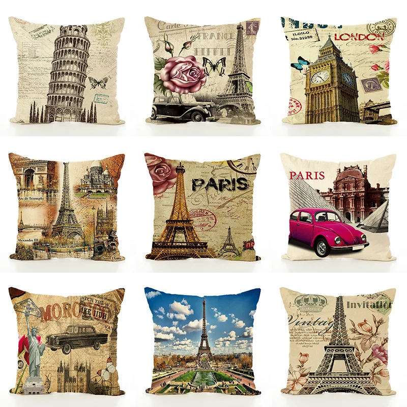 Наволочка в стиле ретро с изображением здания достопримечательности Лондона Биг