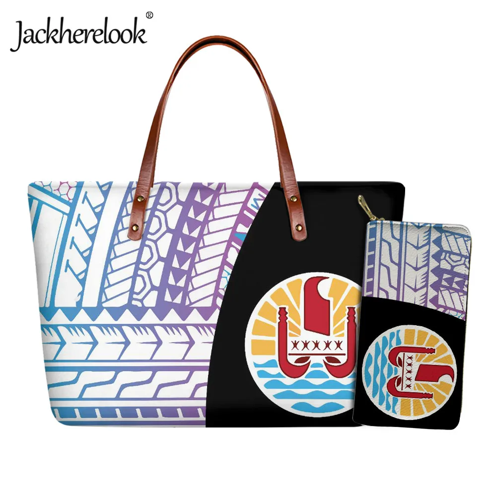 

Jackherelook, женская сумка с Полинезийским узором на Таити, клатч, кошелек 2 шт./компл., женская сумка, повседневная сумка-тоут, сумка на плечо, коше...