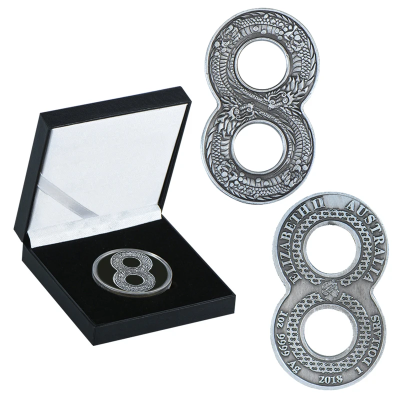 WR 1 oz 999 Ag Дракон металлические монеты 1 доллар Монетка 8-гранная витая Елизаветы II металлическая памятная монета для коллекции - Цвет: coin with box