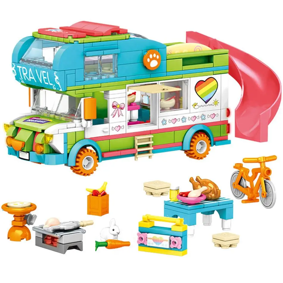 433 шт. песчаный пляж Кемпинг автобус барбекю строительные блоки девушки цифры