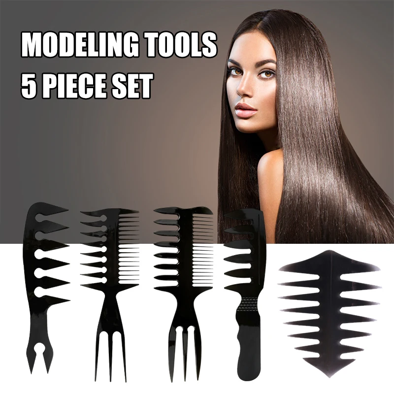 

5pcs Men's Hairstyling Retro Hair Combs Wide Tooth Plastic Oil Head Hair Brushes Hair Care Styling Tools SANA889