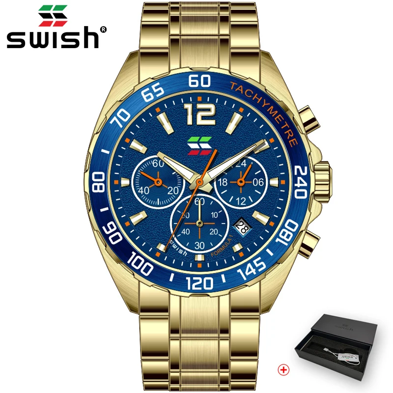 

SWISH Mens Quartz Watches Business Dress Waterproof Wristwatch Men Luxury Breathable Stainless Steel Sports Watch Gifts For Men