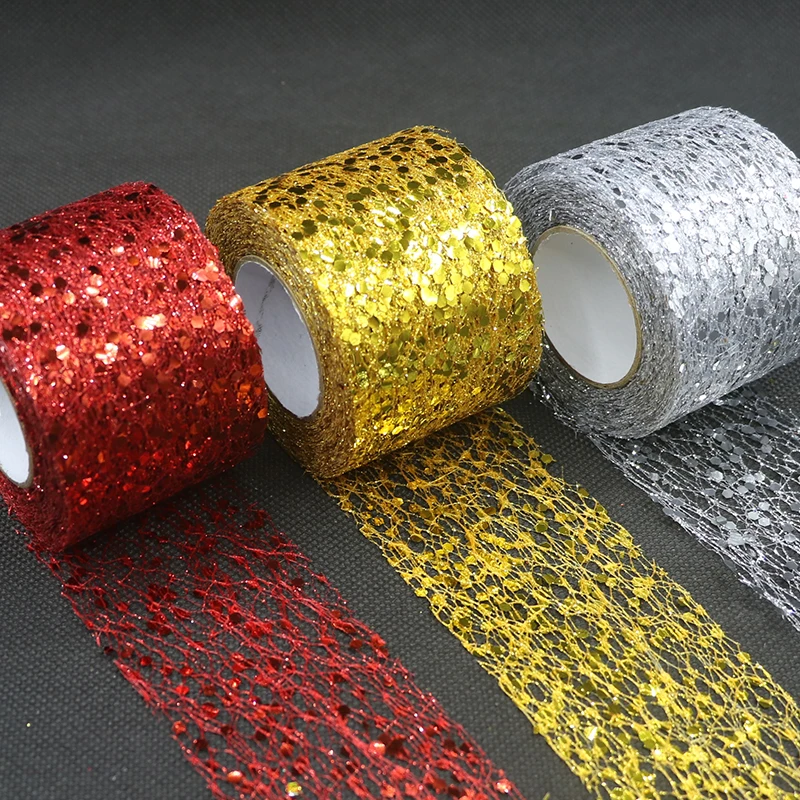 Блестящие тюлевые рулоны с блестками 5 см золотые лазерные органза