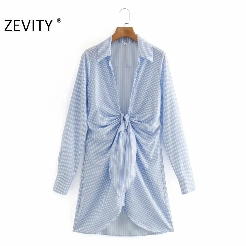 ZEVITY Новинка для женщин в винтажном стиле С принтом полоску рубашка с завязками
