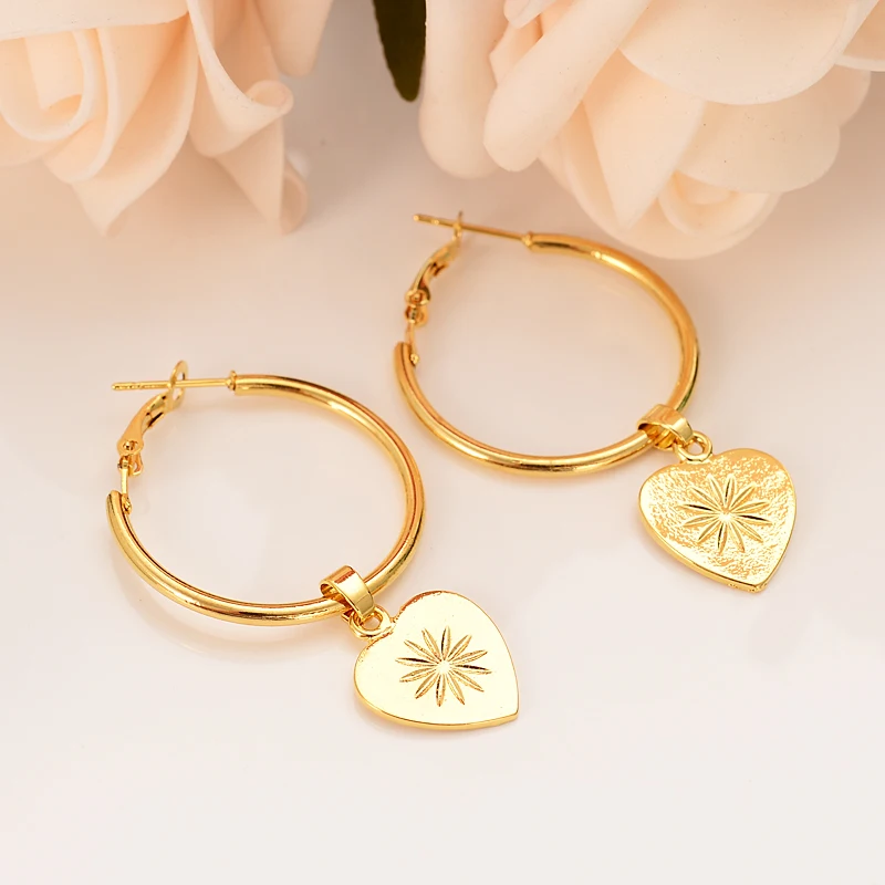 

2021 New Fashion Gold Color Big Circle Heart Drop Earrings For Women Cute Charm Earring Minimalist Arab African Jewelry