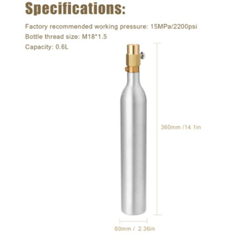 

Soda Water 0.6L Bottle Tank Cylinder with Valve TR21X4 High Compressed Bottle with Refill Soda Adapter