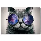 Кошка с очками, очки с галактикой, кошка, забавное искусство, холст, живопись, постер, печатные картины для гостиной, украшение для дома