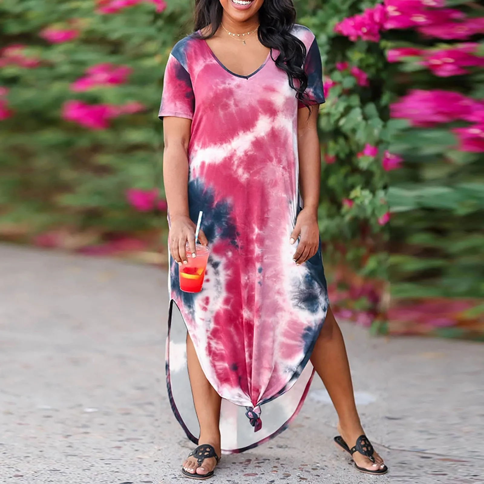 

Summer Dress 2021 Women Floral Print Bodycon Long Fashion Womens Ladies V-neck Sleelveless Tie-dye Print Sexy Banquet Long Dress