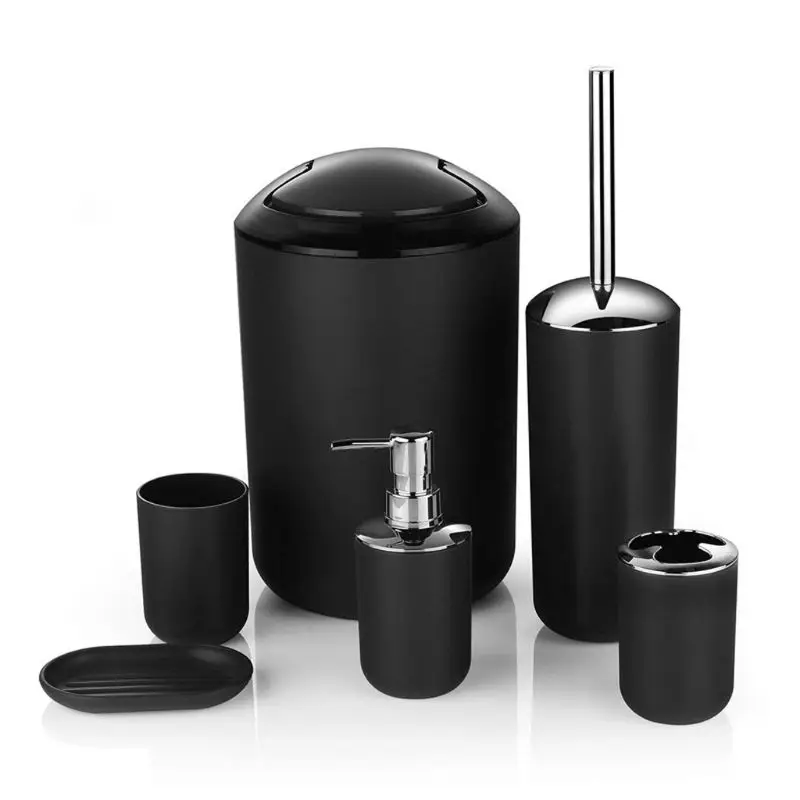 Набор аксессуаров для ванной из 6 предметов с множеством цветовых вариантов.