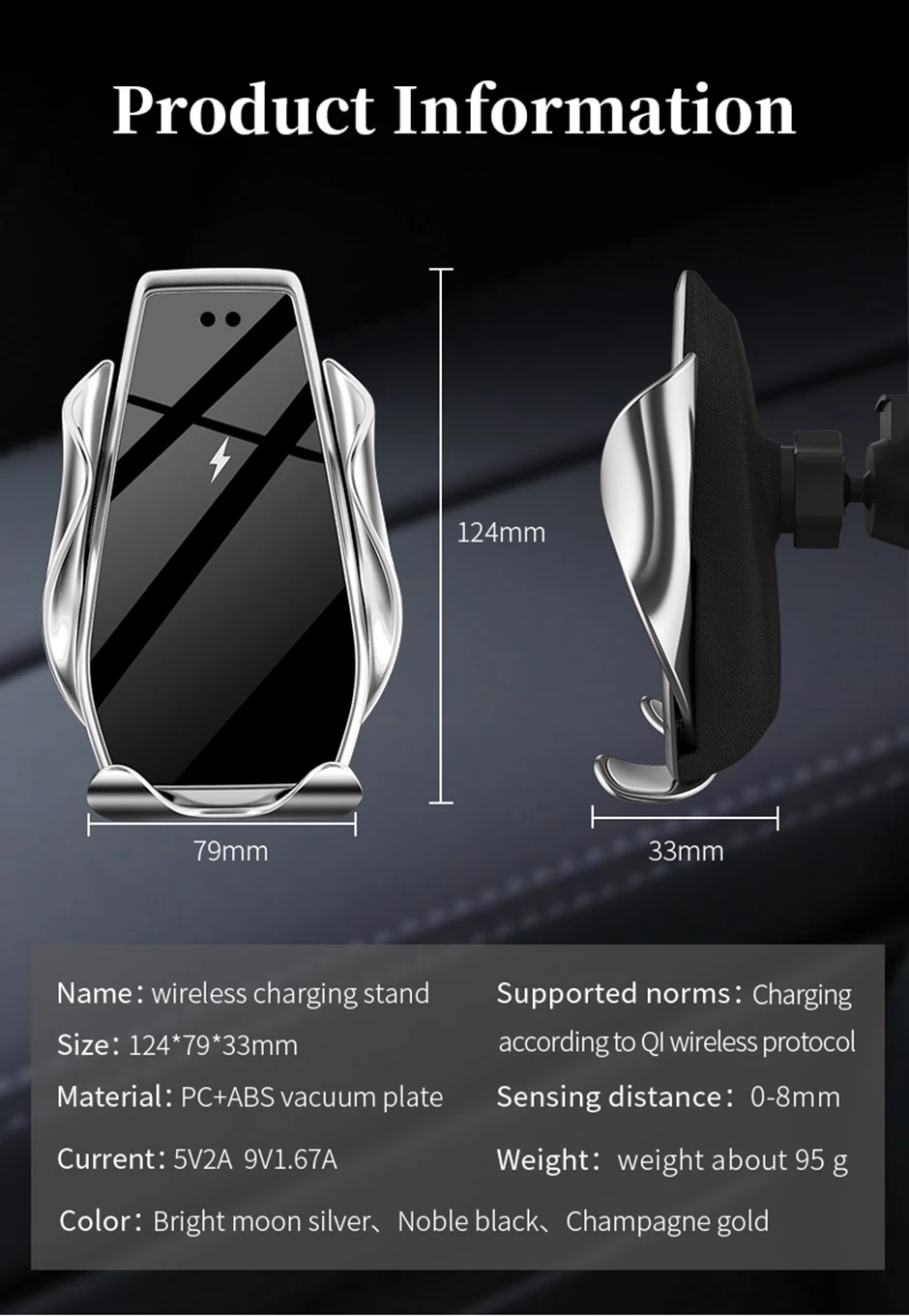 

15W Wireless Charger Automatic Clamping Car Phone Holder foriphone 11 pro 11 forSamsung S10 Note10 Qi Fast Charger