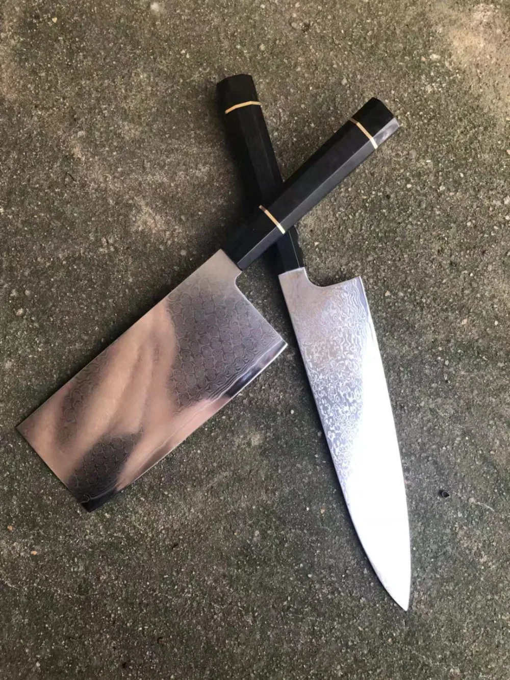 Дамасский стальной нож шеф-повара японский кухонный нож santoku VG10 острый нож для нарезки черного цвета восьмиугольник и Рог яка ручка