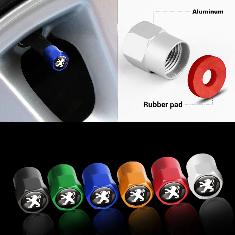 

4pcs Car Wheel Tire Valve Stem Caps Cover Auto Accessories For Peugeot 206 307 406 407 207 208 308 508 2008 3008 4008 6008 301