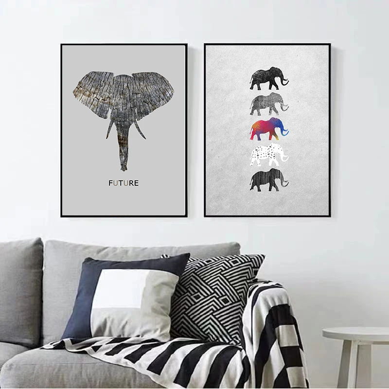 Декоративный постер в скандинавском стиле с изображением слона для гостиницы