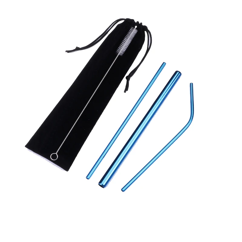 4pcs blue Портативный Нержавеющая сталь телескопическая соломинкой Для путешествий многоразовые cгибающийся металлический питьевой соломы с Чехол и щетка - Цвет: 4pcs blue