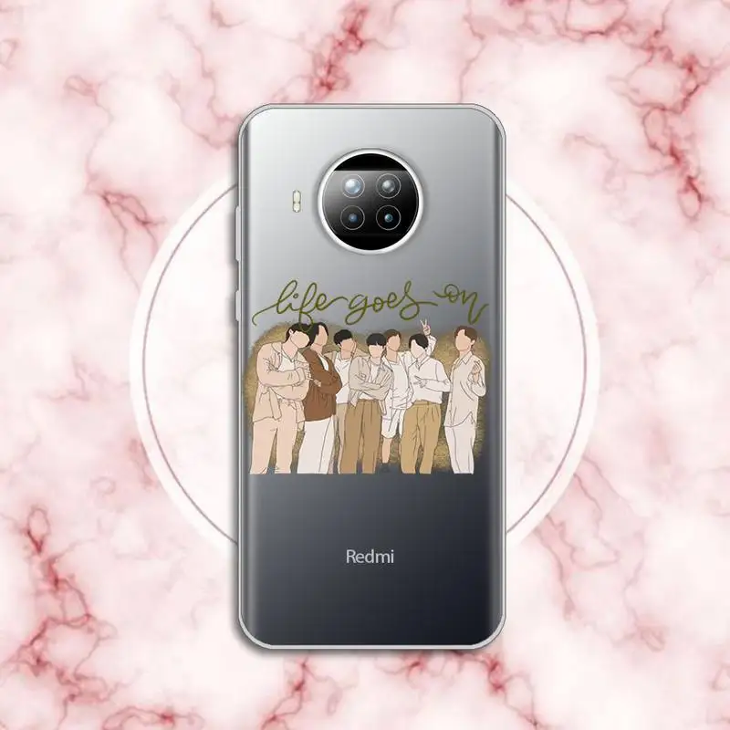 

Life Goes On' kpop new song high quality luxury Phone Case funda Transparent for Xiaomi Redmi note 10 t 8 9 pro lite 11