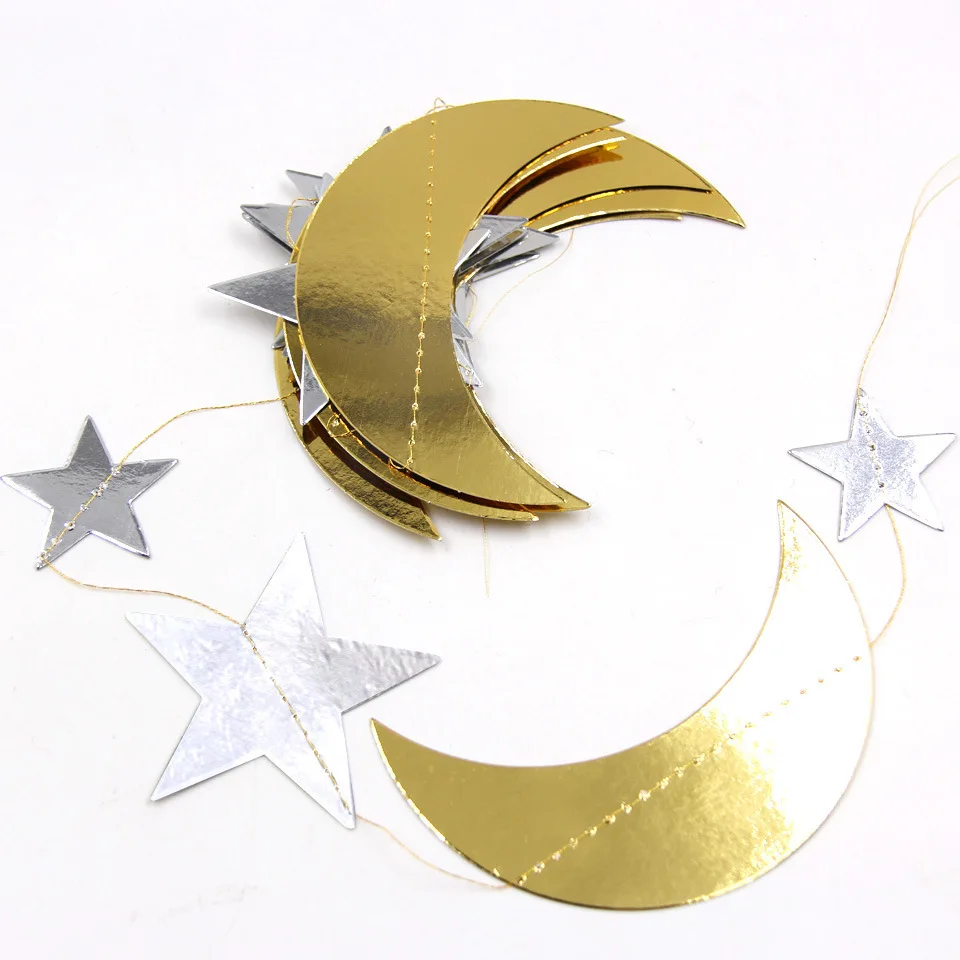 

Eid Mubarak Decor Banner for Home Gold Glitter Moon Stars Garland Islamic Muslim Festival Event Party Ramadan Kareem Ornament