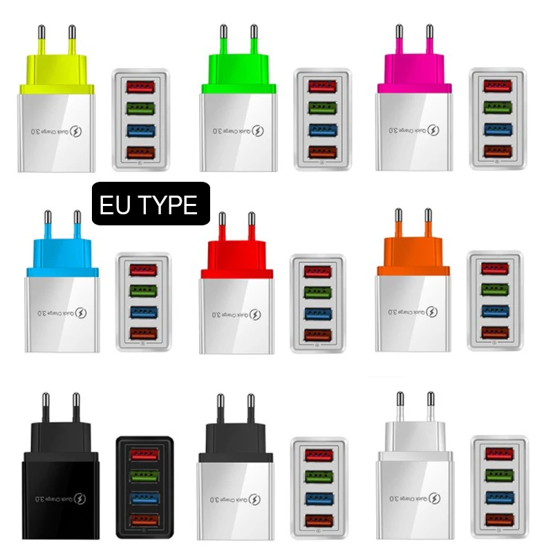 Штепсельная Вилка стандарта ЕС/США с 4 USB-портами для быстрой зарядки 100 А 240-в -