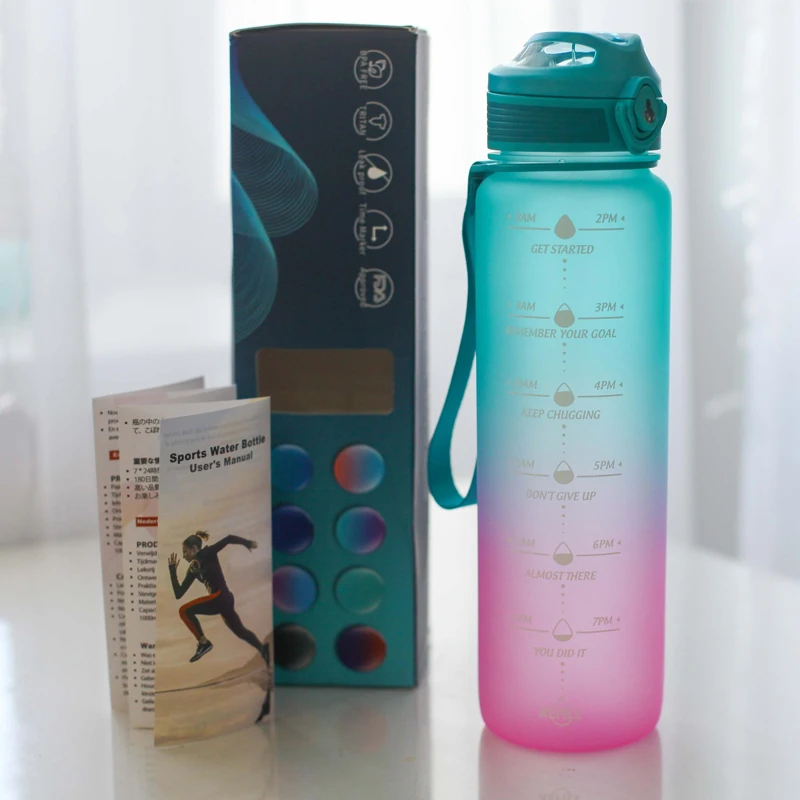 Бутылка для воды ZORRI Lunidry с соломинкой Спортивная фитнеса градиентная 1 л