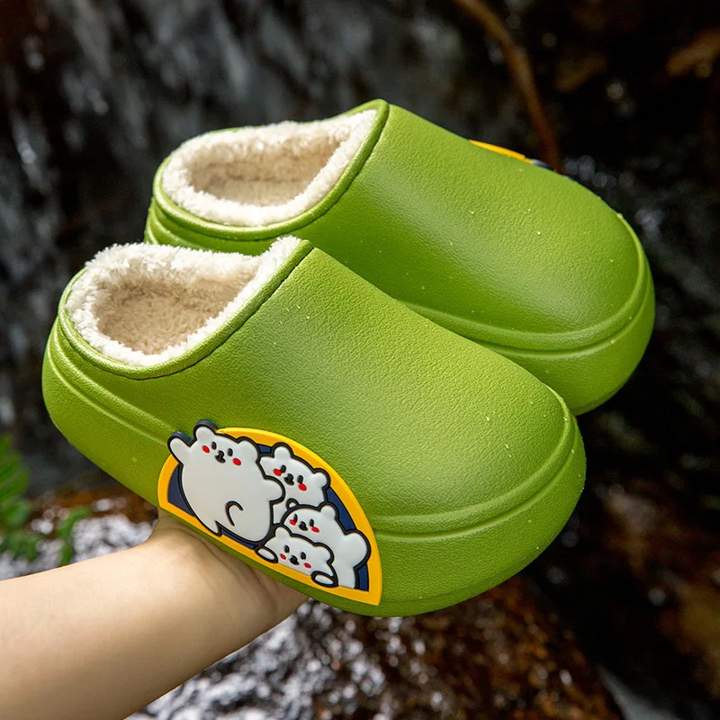 Children's Waterproof Cotton Slippers for Boys and Girls Autumn and Winter Indoor Cartoon Cute Thick Bottom Home Cotton Slippers