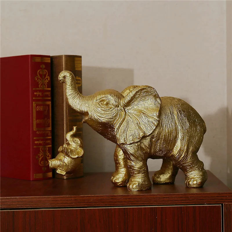 

Golden Elephant Statues Cute Resin Animals Figurines Creative Desktop Ornament for Home Living Room Office TH