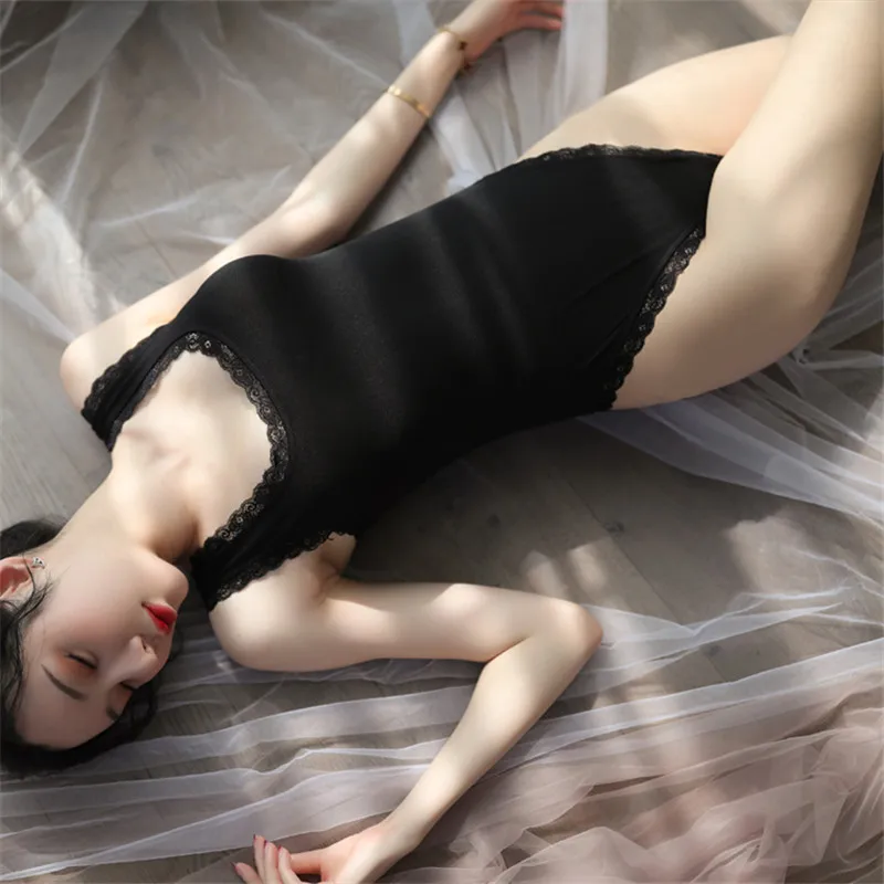 

Women Bodysuit straps Back Sexy lingerie Lace Sleeveless Solid Babydoll Nightdress Sleepwear Female Erotic Pajamas