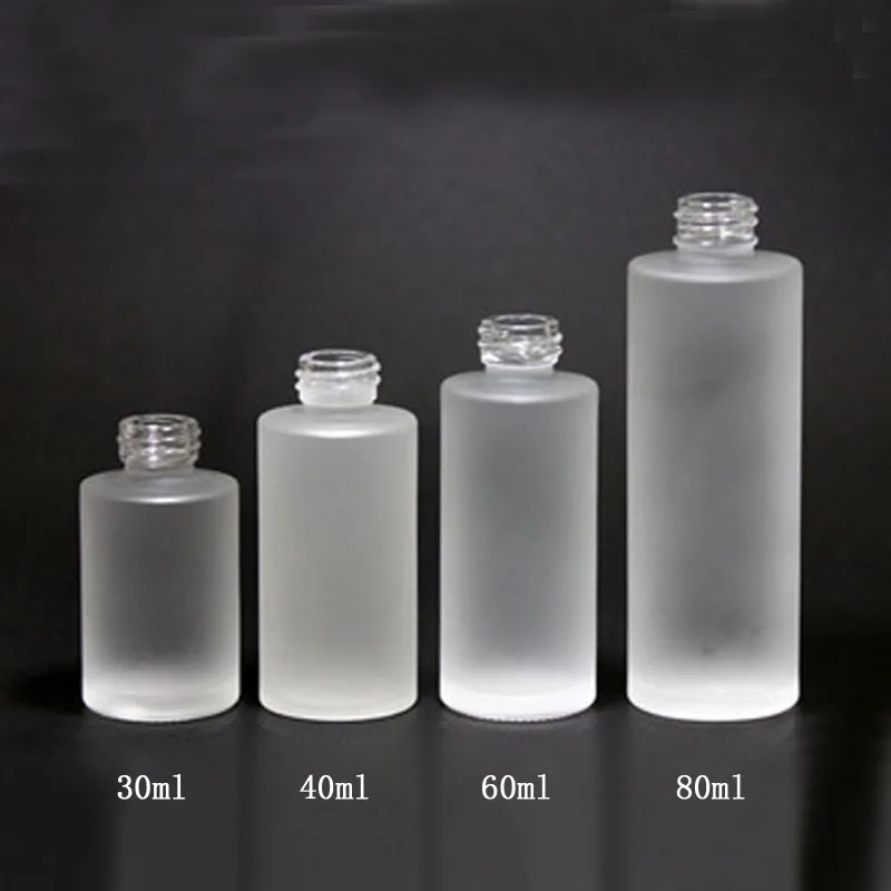 100 мл матовая стеклянная бутылка с белым прессовым насосом и колпачком для