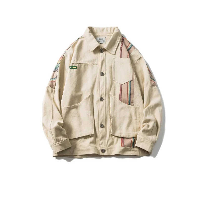 

Куртка мужская со строчкой, Модный брендовый Свободный Повседневный жакет с несколькими карманами, японская мода