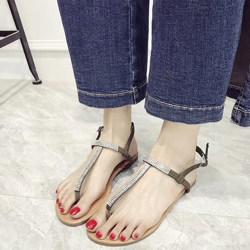 

Fashion New Women's Flat Sandals Bling Clip T-type Fashion Casual Shoes Women Buckle Beach Ladies Thong Shoe Female Summer 202