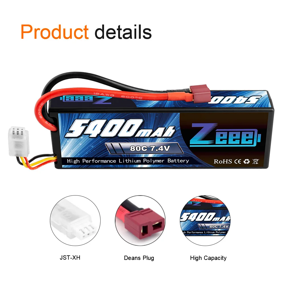 Zeee 5400mAh 80C 2S 7,4 V Lipo батарея в жестком футляре с штекером Deans 2 единицы RC Lipo батарея для RC автомобиля лодки грузовика вертолета