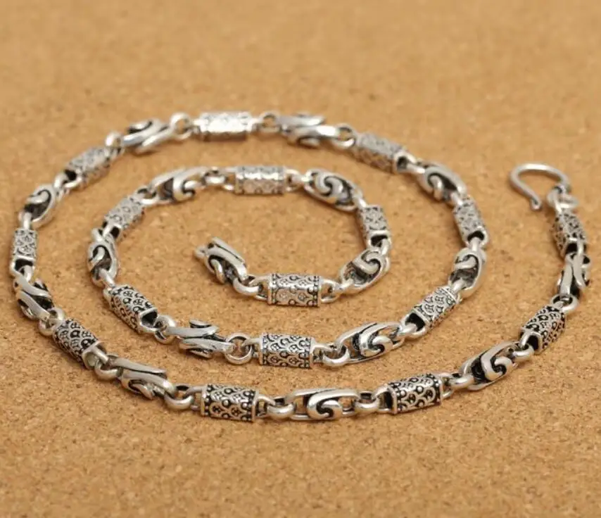 

Sterling Pure Silver S925 Necklace 6mm Thick Men Classic Vintage Charm Carved Chain Fashion Fine Jewelry Personality Accessories