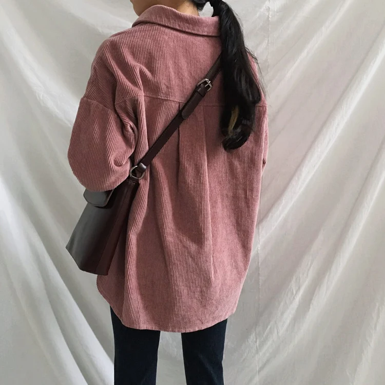 

Corduroy Shirt Coat Women Fashion Long Sleeve Wide Waist Turn Down Collar Crop Jacket Women Harajuku Casual Pocket Jaket