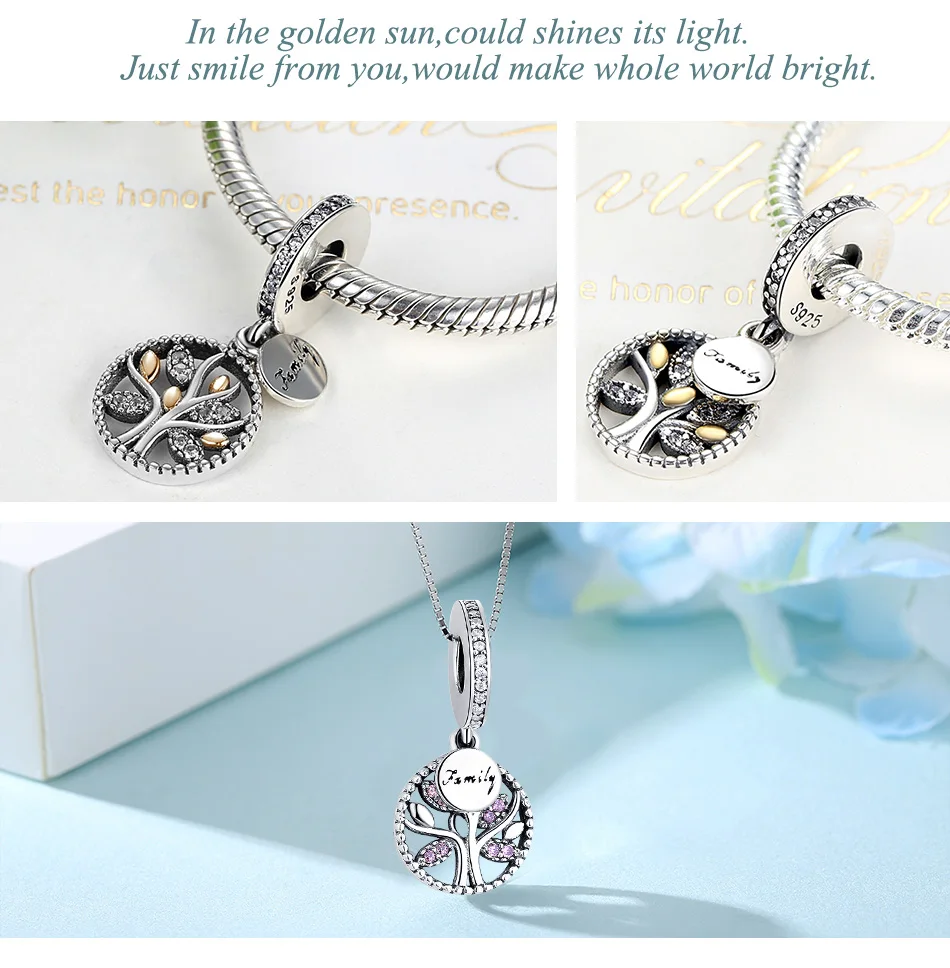 Натуральная 925 стерлингового серебра семья подвеска &quotДрево жизни&quot из бисера