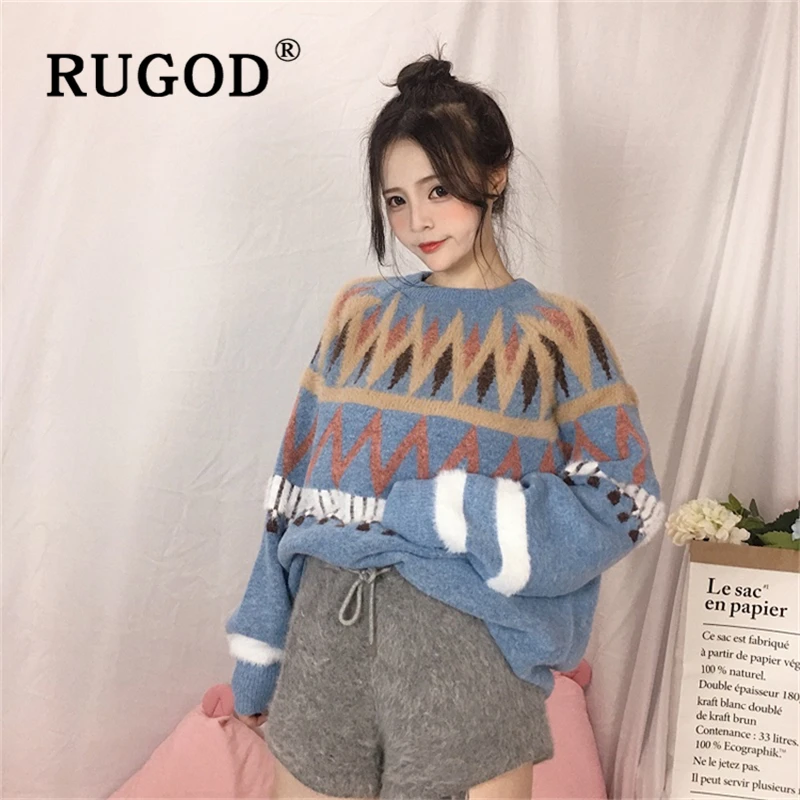 Женский свитер с круглым вырезом RUGOD повседневный Толстый Пуловер в Корейском