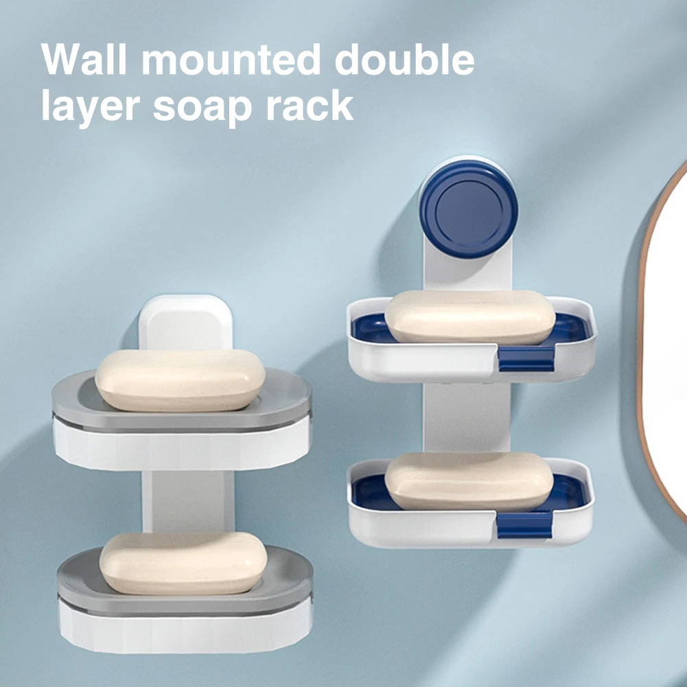 

Suction Cup Bathroom Organizer Anti Slip Double Layer Easy Install Sponge Holder Shower Kitchen Sink Soap Dish Universal