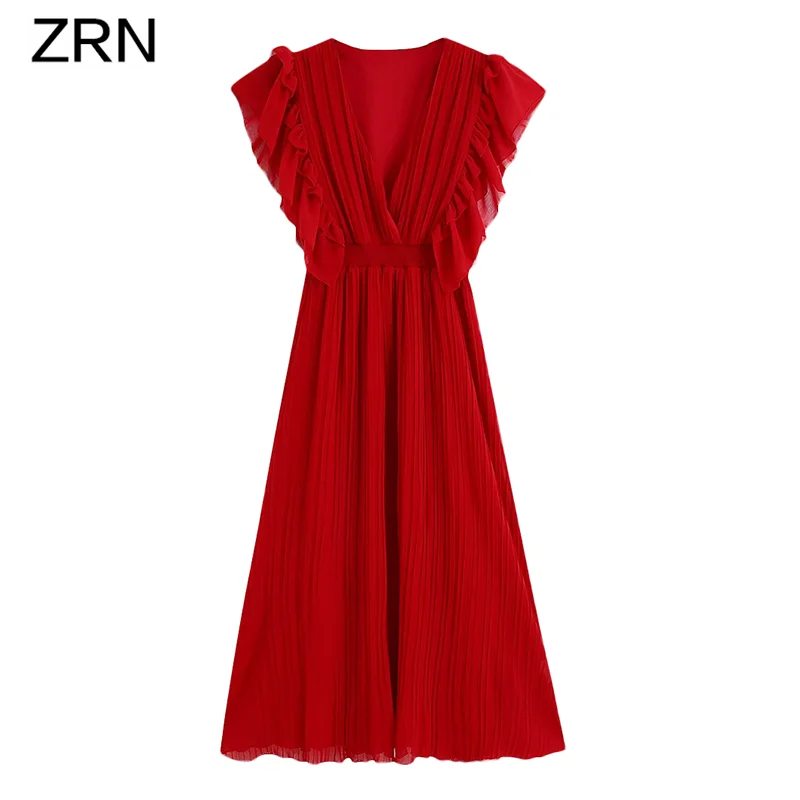 Женское платье элегантное винтажное с оборками однотонное шифоновое v образным