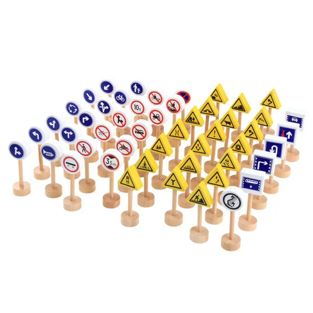 

50 Pcs/Set Double-Sided Wooden Traffic Sign Building Blocks Neutral Baby Benefit Intelligence Development Preschool Toys Puzzle