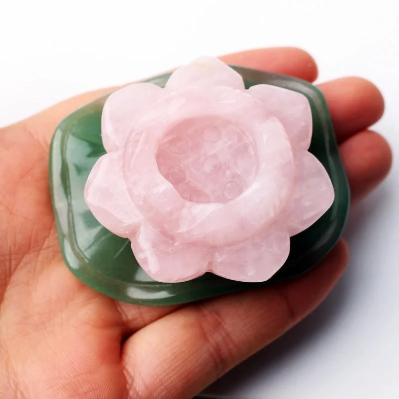 Натуральная роза кварц цветок лотоса авантюрин основа зеленый лист домашнее