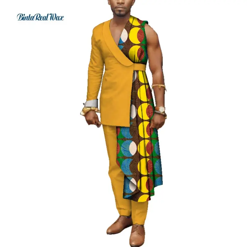 Специальный заказ Мужская африканская одежда Bazin Riche лоскутный топ на одно плечо