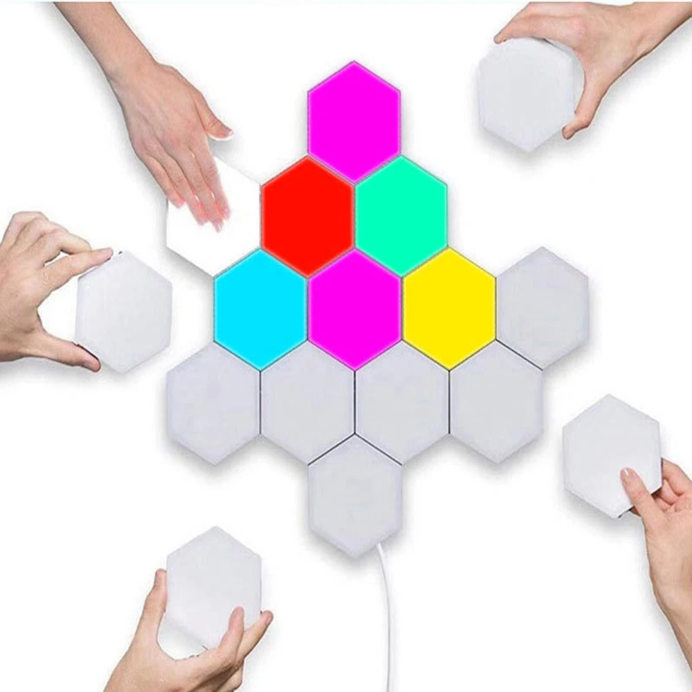 

Nordic Home Decoration RGB LED Night Light,Honeycomb Modular Sensitive Light Touch Lighting Indoor Bedside Electromagnetic Light
