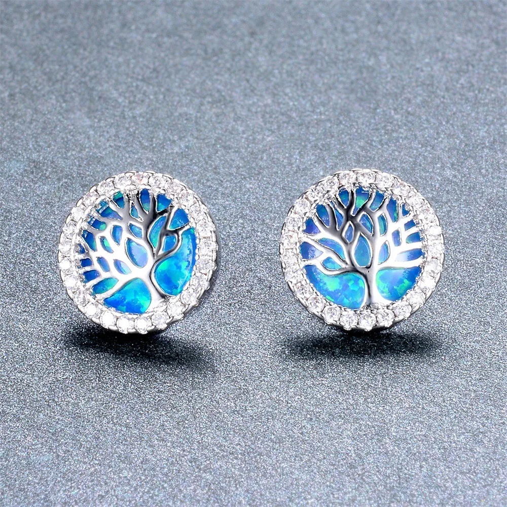 

Hot Selling Elegant Tree Of Life Blue Earrings Glamour Bridal Wedding Party Stud Earrings Jewelry Gifts