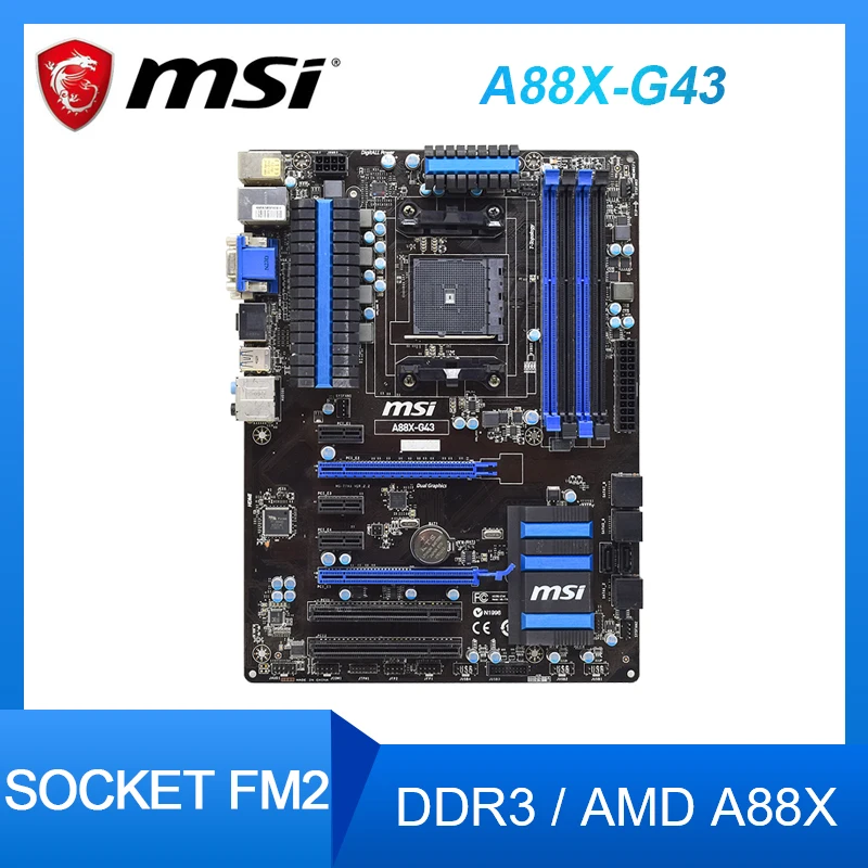 

Материнская плата MSI A88X-G43, разъем FM2 FM2 + DDR3, ОЗУ 64 ГБ, AMD A88X PCI-E 3,0, для A8-7650K 860K ЦП, USB3.0 SATA 3 ATX