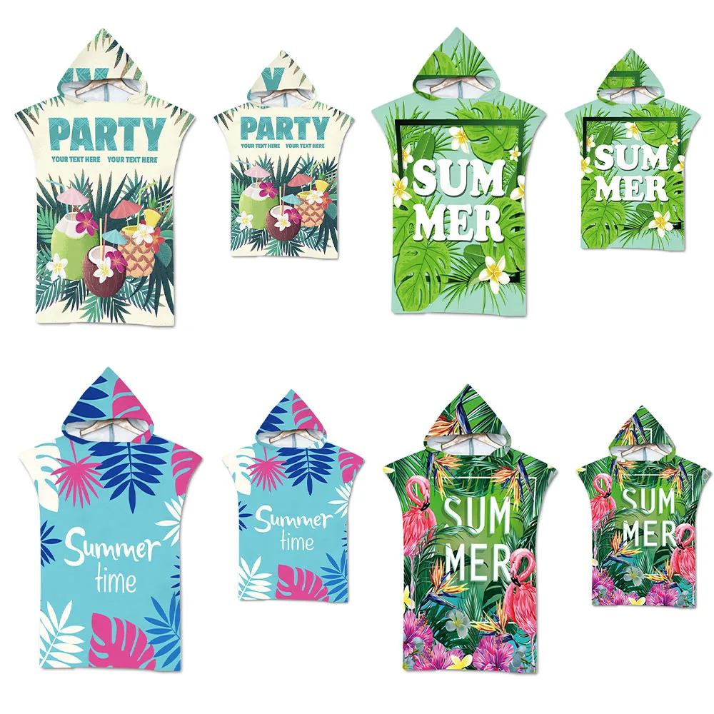 

Summer Holidays Print Microfiber Quick Dry Beach Towel Hooded Family Party Adult Kids Changing Bathrobe Swim Surf Sport Cloak