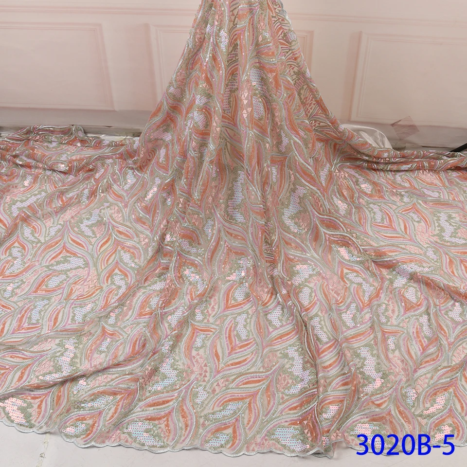 NIAI Sew African French Sequins Lace Fabric High Quality Lace Nigerian Tulle Mesh Lace Fabrics For Wedding Dress XY3020B-1