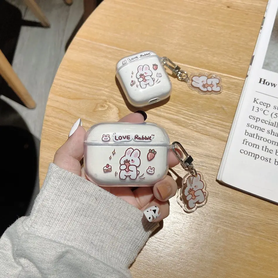 

Чехол для AirPods, милый мультяшный чехол с рисунком моркови для AirPods 1/2 AirPods Pro, мягкий прозрачный чехол для наушников с брелоком