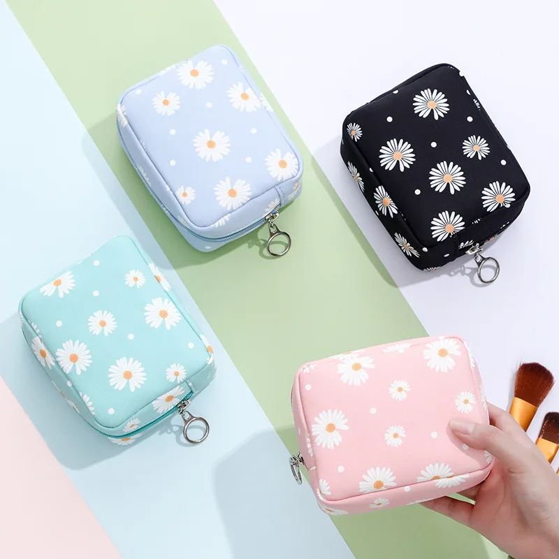 

Daisy Waterproof Tampon Storage Bag Sanitary Pad Pouches Portable Makeup Lipstick Key Headphone Case Card Organizer
