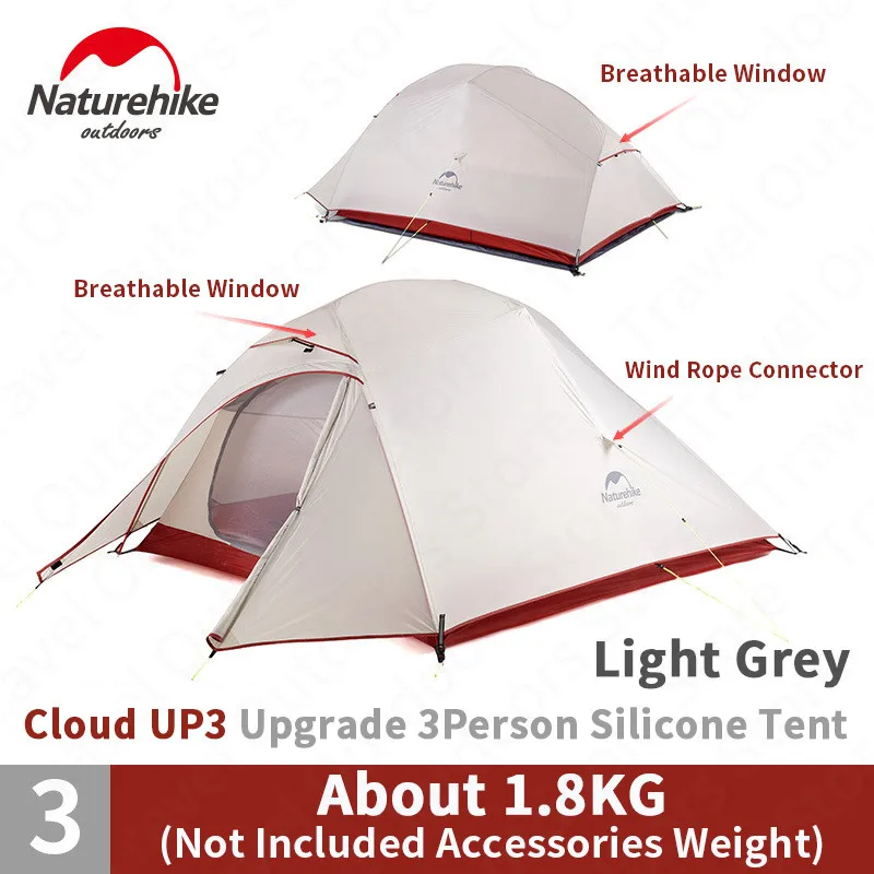 

Naturehike Cloud Up 3 Upgrade Camping Tent 3 Person Portable Outdoor Ultralight Hiking Travel Family Tent Rainproof Breathable