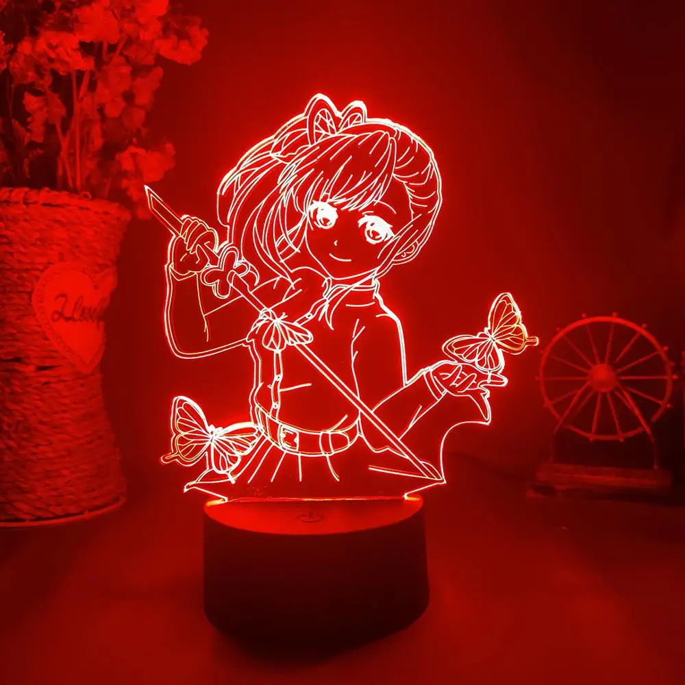 Tsuyuri Kanawo Silhouettes 3D Illusion Night Lamp Anime Character from Demon Slayer Otaku Gift LED Sensor Light Room Desk Decor