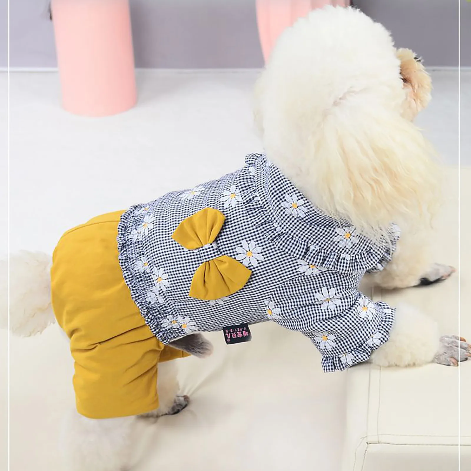 

New Winter Dog Four Legs Cotton Padded Princess Bow Small Dog Clothing